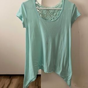 Blue Asymmetrical tee with open lace back